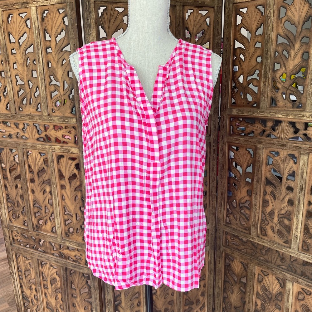 Women’s Pink and White Gingham Sleeveless Top